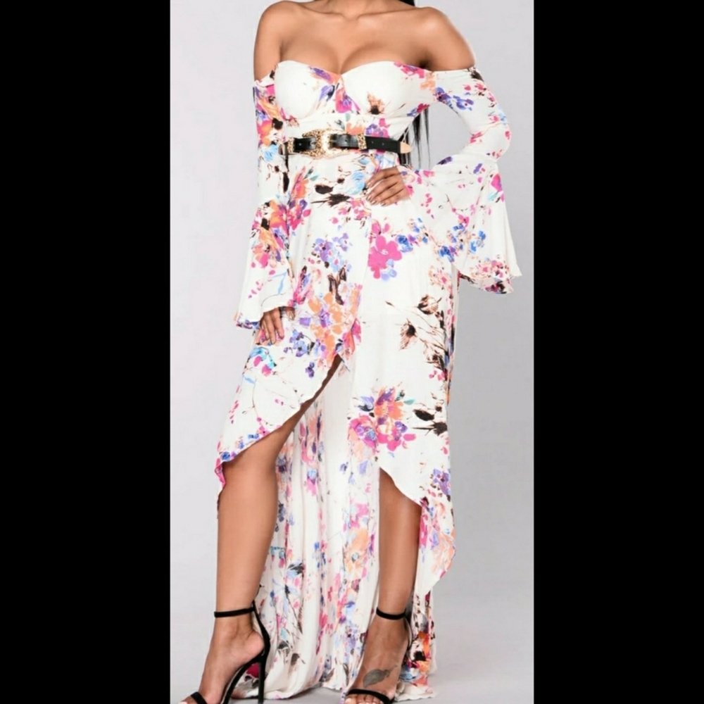 Fashion Nova Maxi Dress Ivory/Multi